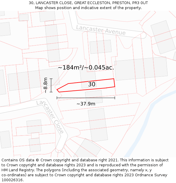 30, LANCASTER CLOSE, GREAT ECCLESTON, PRESTON, PR3 0UT: Plot and title map