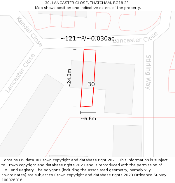 30, LANCASTER CLOSE, THATCHAM, RG18 3FL: Plot and title map