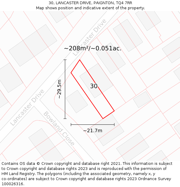 30, LANCASTER DRIVE, PAIGNTON, TQ4 7RR: Plot and title map
