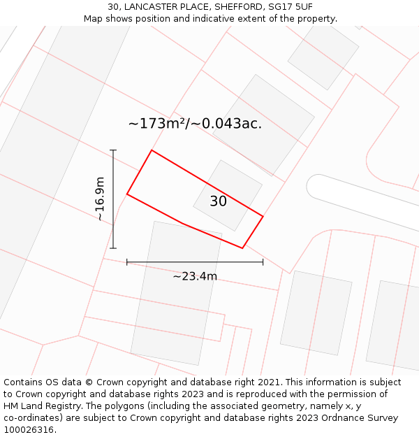 30, LANCASTER PLACE, SHEFFORD, SG17 5UF: Plot and title map