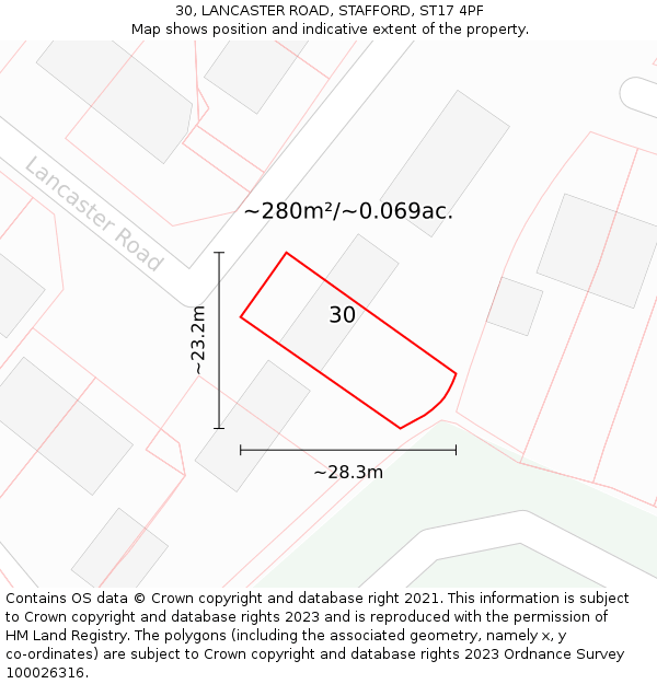 30, LANCASTER ROAD, STAFFORD, ST17 4PF: Plot and title map