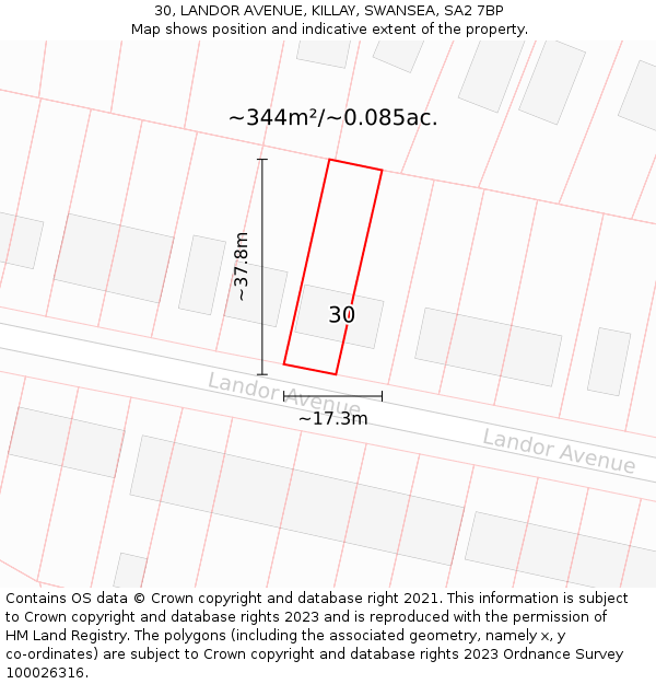 30, LANDOR AVENUE, KILLAY, SWANSEA, SA2 7BP: Plot and title map