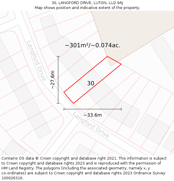 30, LANGFORD DRIVE, LUTON, LU2 9AJ: Plot and title map