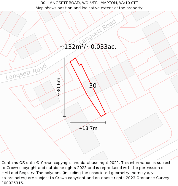 30, LANGSETT ROAD, WOLVERHAMPTON, WV10 0TE: Plot and title map