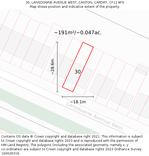 30, LANSDOWNE AVENUE WEST, CANTON, CARDIFF, CF11 8FS: Plot and title map