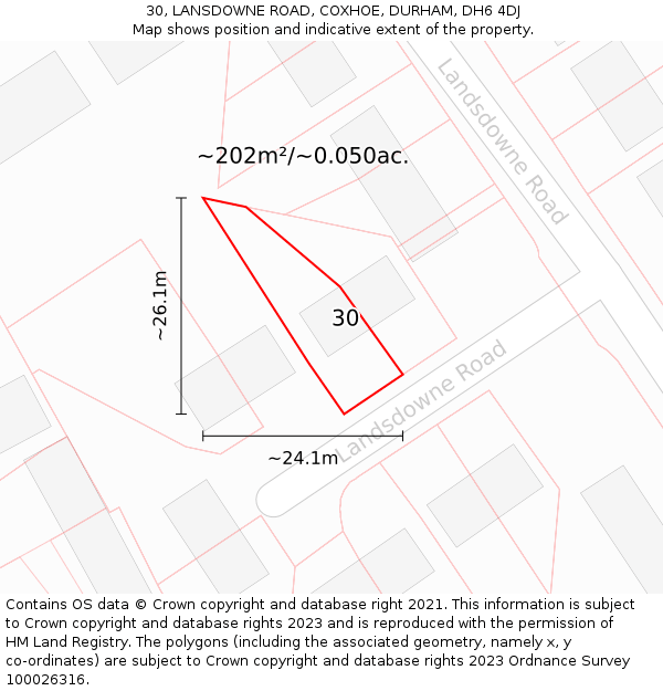 30, LANSDOWNE ROAD, COXHOE, DURHAM, DH6 4DJ: Plot and title map
