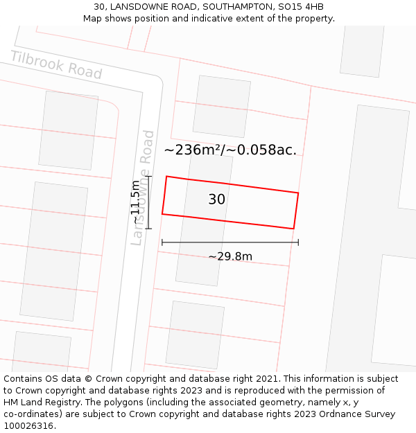 30, LANSDOWNE ROAD, SOUTHAMPTON, SO15 4HB: Plot and title map