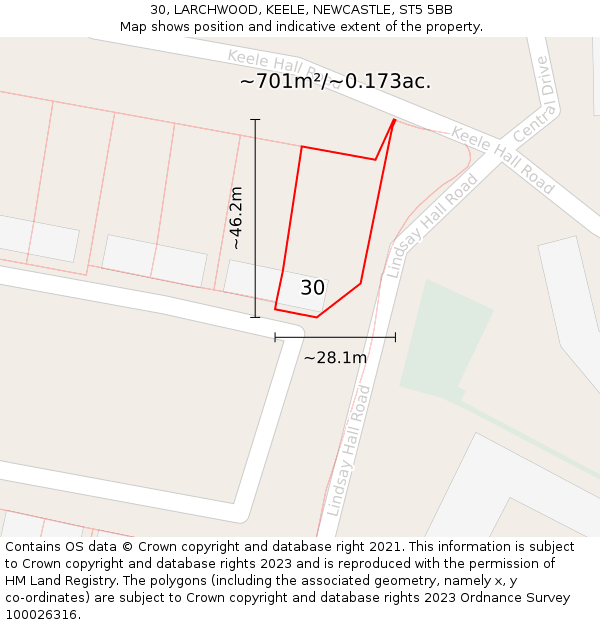 30, LARCHWOOD, KEELE, NEWCASTLE, ST5 5BB: Plot and title map