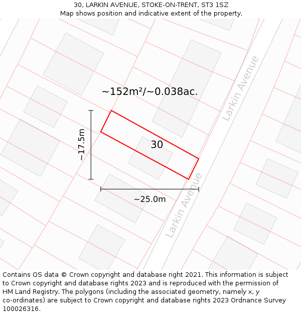 30, LARKIN AVENUE, STOKE-ON-TRENT, ST3 1SZ: Plot and title map
