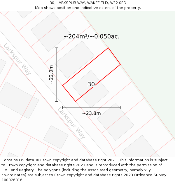 30, LARKSPUR WAY, WAKEFIELD, WF2 0FD: Plot and title map