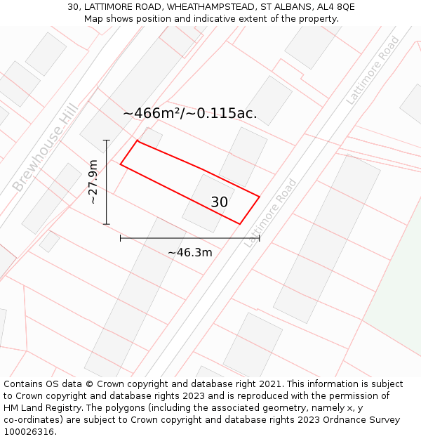 30, LATTIMORE ROAD, WHEATHAMPSTEAD, ST ALBANS, AL4 8QE: Plot and title map