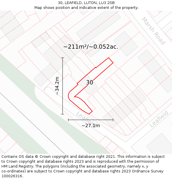 30, LEAFIELD, LUTON, LU3 2SB: Plot and title map