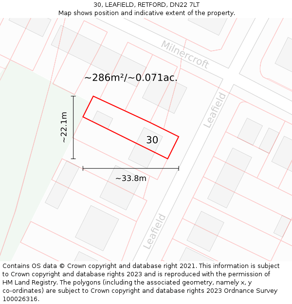 30, LEAFIELD, RETFORD, DN22 7LT: Plot and title map