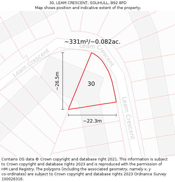 30, LEAM CRESCENT, SOLIHULL, B92 8PD: Plot and title map