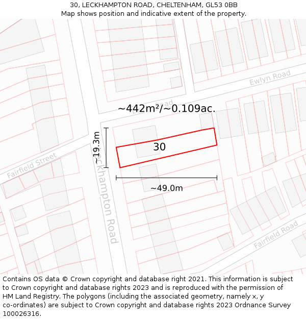 30, LECKHAMPTON ROAD, CHELTENHAM, GL53 0BB: Plot and title map