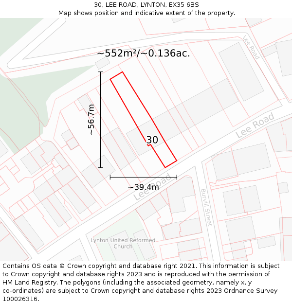 30, LEE ROAD, LYNTON, EX35 6BS: Plot and title map