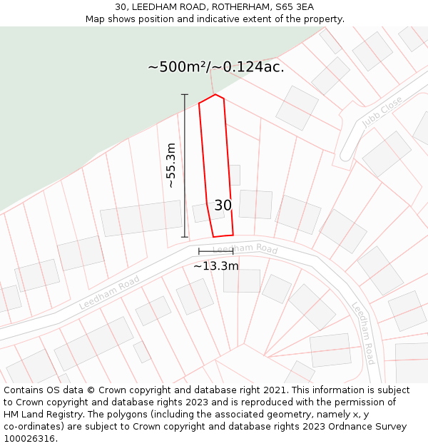 30, LEEDHAM ROAD, ROTHERHAM, S65 3EA: Plot and title map