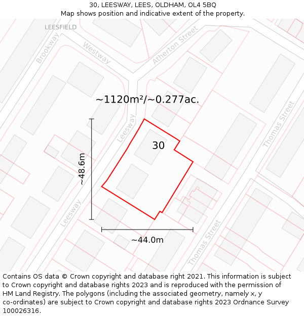 30, LEESWAY, LEES, OLDHAM, OL4 5BQ: Plot and title map