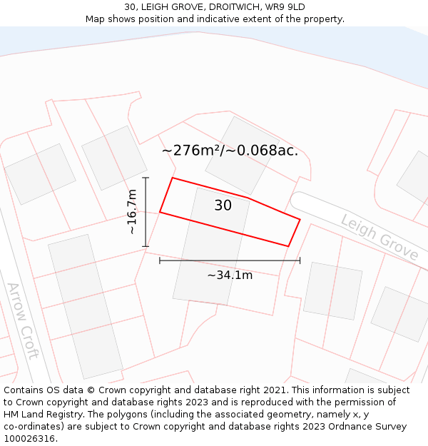 30, LEIGH GROVE, DROITWICH, WR9 9LD: Plot and title map