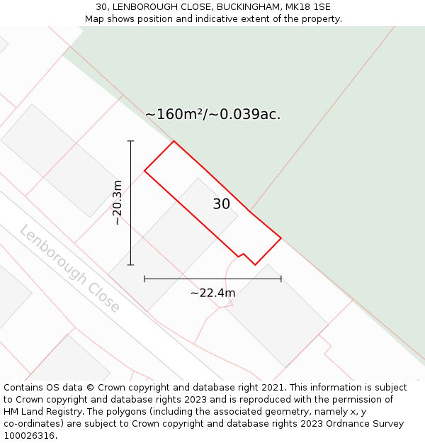30, LENBOROUGH CLOSE, BUCKINGHAM, MK18 1SE: Plot and title map