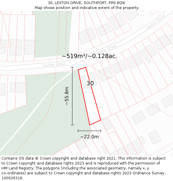 30, LEXTON DRIVE, SOUTHPORT, PR9 8QW: Plot and title map