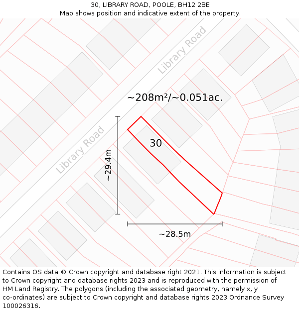 30, LIBRARY ROAD, POOLE, BH12 2BE: Plot and title map