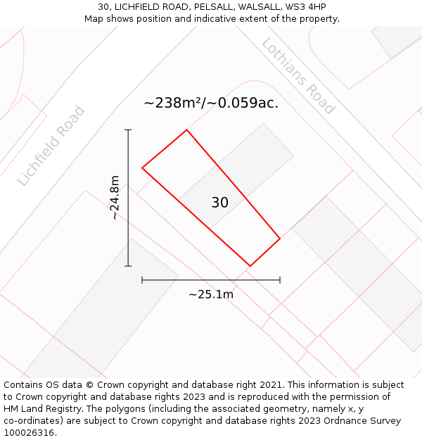 30, LICHFIELD ROAD, PELSALL, WALSALL, WS3 4HP: Plot and title map