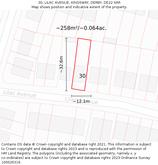 30, LILAC AVENUE, KINGSWAY, DERBY, DE22 4AR: Plot and title map