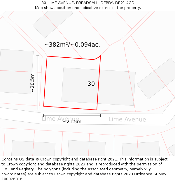 30, LIME AVENUE, BREADSALL, DERBY, DE21 4GD: Plot and title map