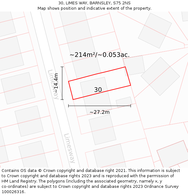 30, LIMES WAY, BARNSLEY, S75 2NS: Plot and title map
