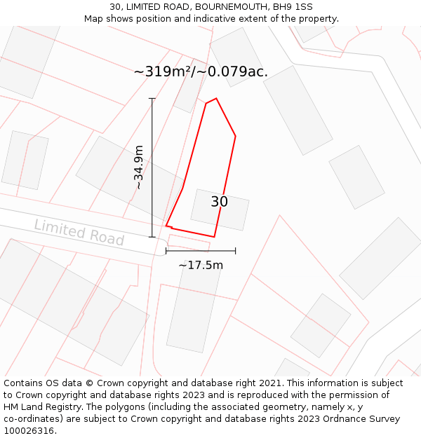 30, LIMITED ROAD, BOURNEMOUTH, BH9 1SS: Plot and title map