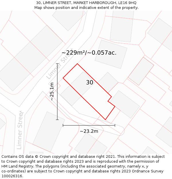 30, LIMNER STREET, MARKET HARBOROUGH, LE16 9HQ: Plot and title map