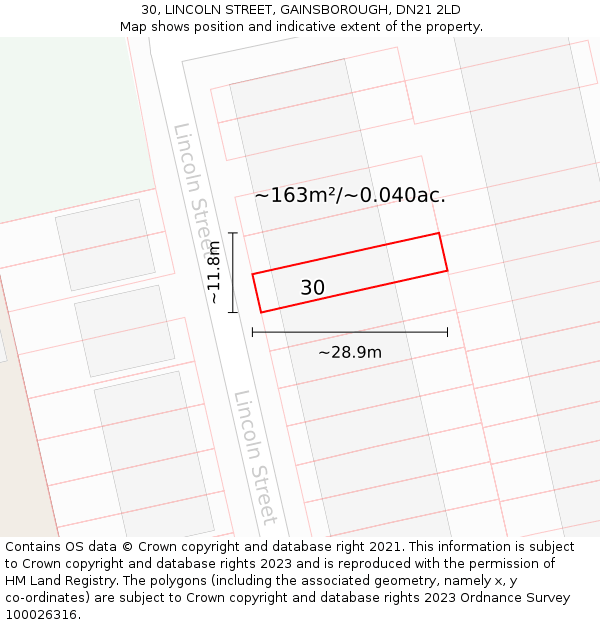 30, LINCOLN STREET, GAINSBOROUGH, DN21 2LD: Plot and title map
