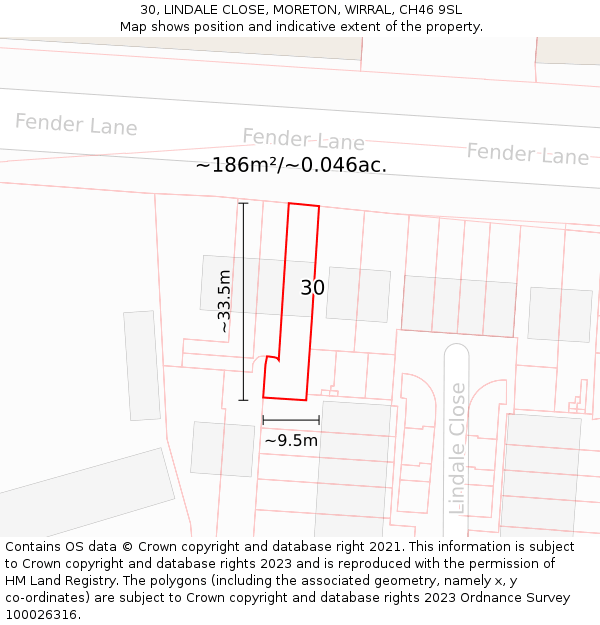 30, LINDALE CLOSE, MORETON, WIRRAL, CH46 9SL: Plot and title map