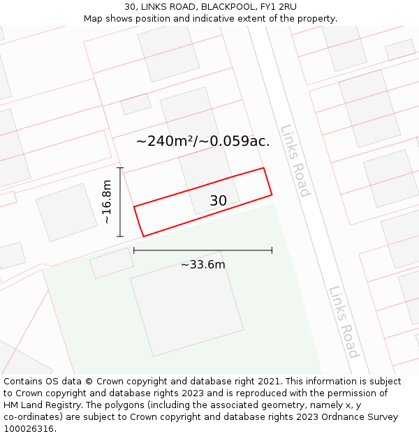30, LINKS ROAD, BLACKPOOL, FY1 2RU: Plot and title map
