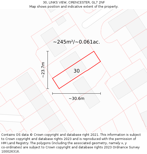 30, LINKS VIEW, CIRENCESTER, GL7 2NF: Plot and title map