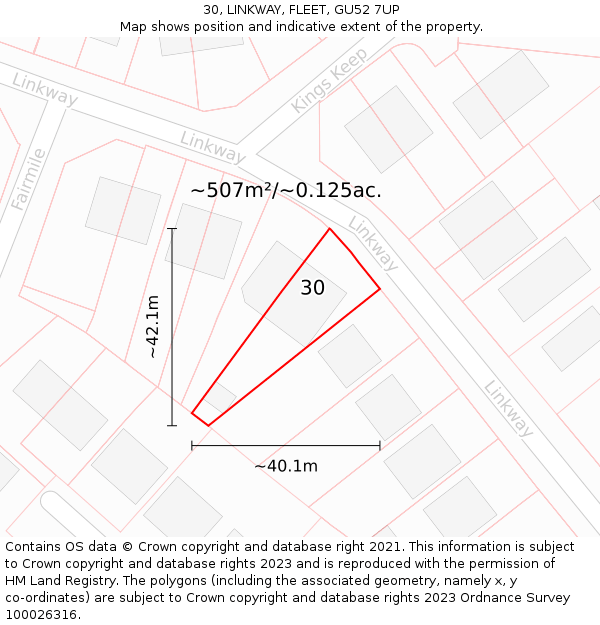 30, LINKWAY, FLEET, GU52 7UP: Plot and title map