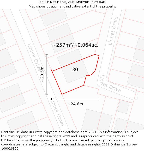 30, LINNET DRIVE, CHELMSFORD, CM2 8AE: Plot and title map