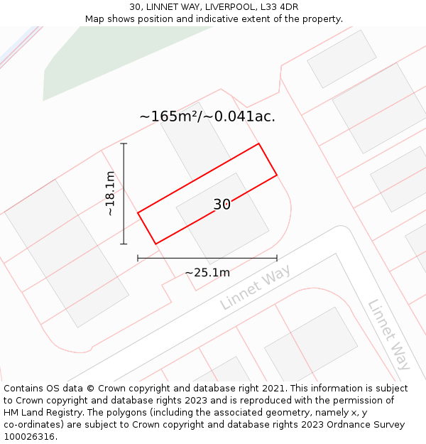 30, LINNET WAY, LIVERPOOL, L33 4DR: Plot and title map