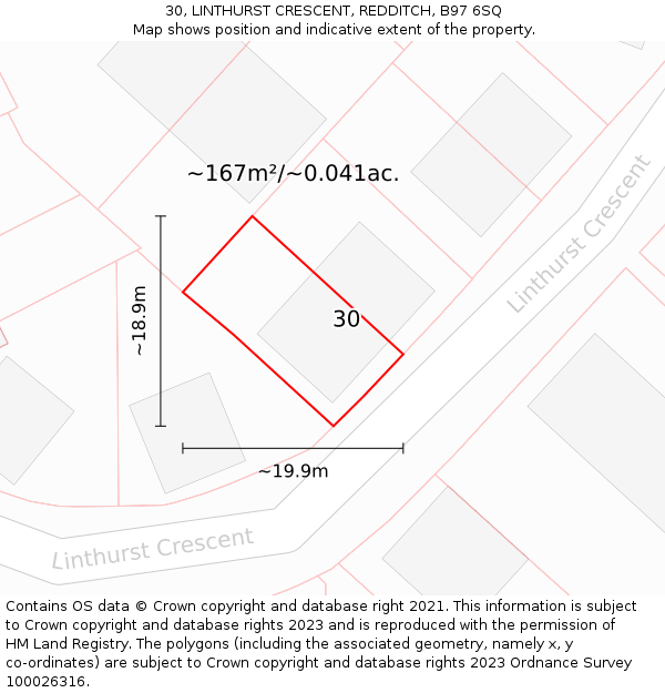 30, LINTHURST CRESCENT, REDDITCH, B97 6SQ: Plot and title map
