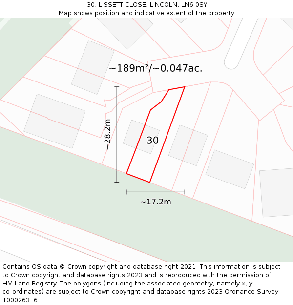 30, LISSETT CLOSE, LINCOLN, LN6 0SY: Plot and title map