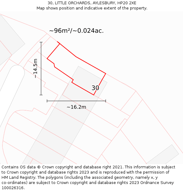 30, LITTLE ORCHARDS, AYLESBURY, HP20 2XE: Plot and title map