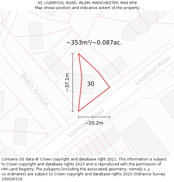 30, LIVERPOOL ROAD, IRLAM, MANCHESTER, M44 6FW: Plot and title map