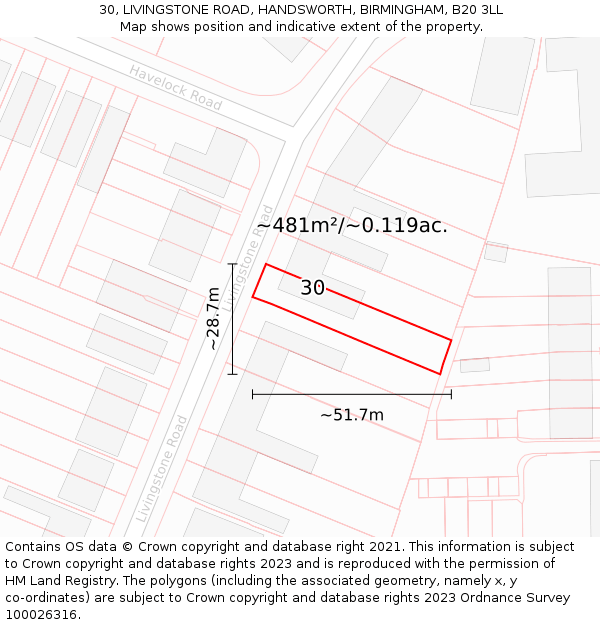 30, LIVINGSTONE ROAD, HANDSWORTH, BIRMINGHAM, B20 3LL: Plot and title map
