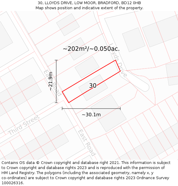 30, LLOYDS DRIVE, LOW MOOR, BRADFORD, BD12 0HB: Plot and title map