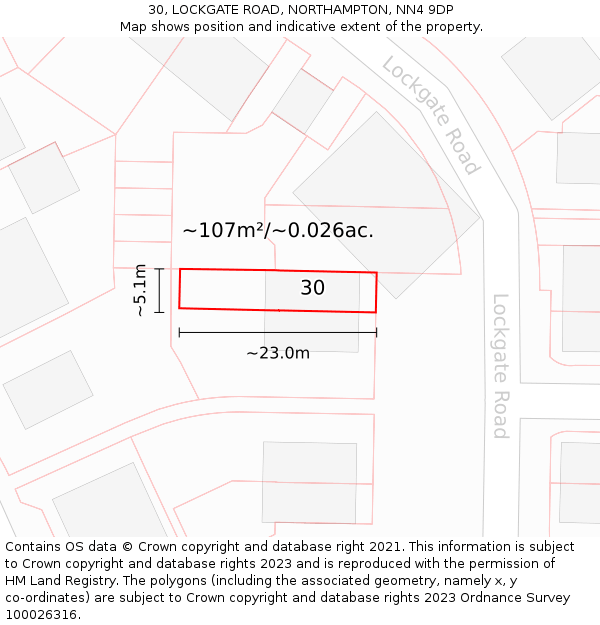 30, LOCKGATE ROAD, NORTHAMPTON, NN4 9DP: Plot and title map