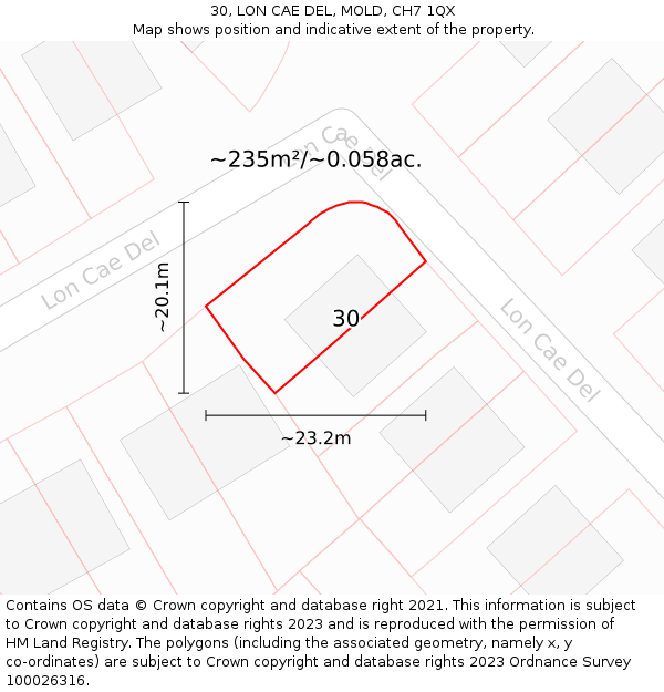 30, LON CAE DEL, MOLD, CH7 1QX: Plot and title map