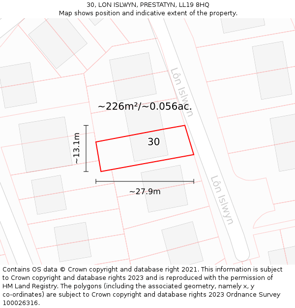30, LON ISLWYN, PRESTATYN, LL19 8HQ: Plot and title map