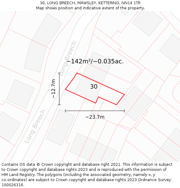 30, LONG BREECH, MAWSLEY, KETTERING, NN14 1TR: Plot and title map