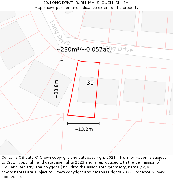 30, LONG DRIVE, BURNHAM, SLOUGH, SL1 8AL: Plot and title map